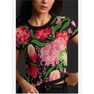 ANTHROPOLOGIE yukiko noritake sweater short sleeve tee floral SMALL maeve